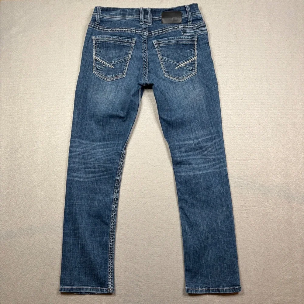 BKE Aiden Straight Leg Mens Jeans 33R Medium Wash Contrast‎ Stitch Denim
